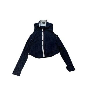 Upcycled Level Ten Cold Shoulder Button Down Shirt Long Sleeve Party Top Size L